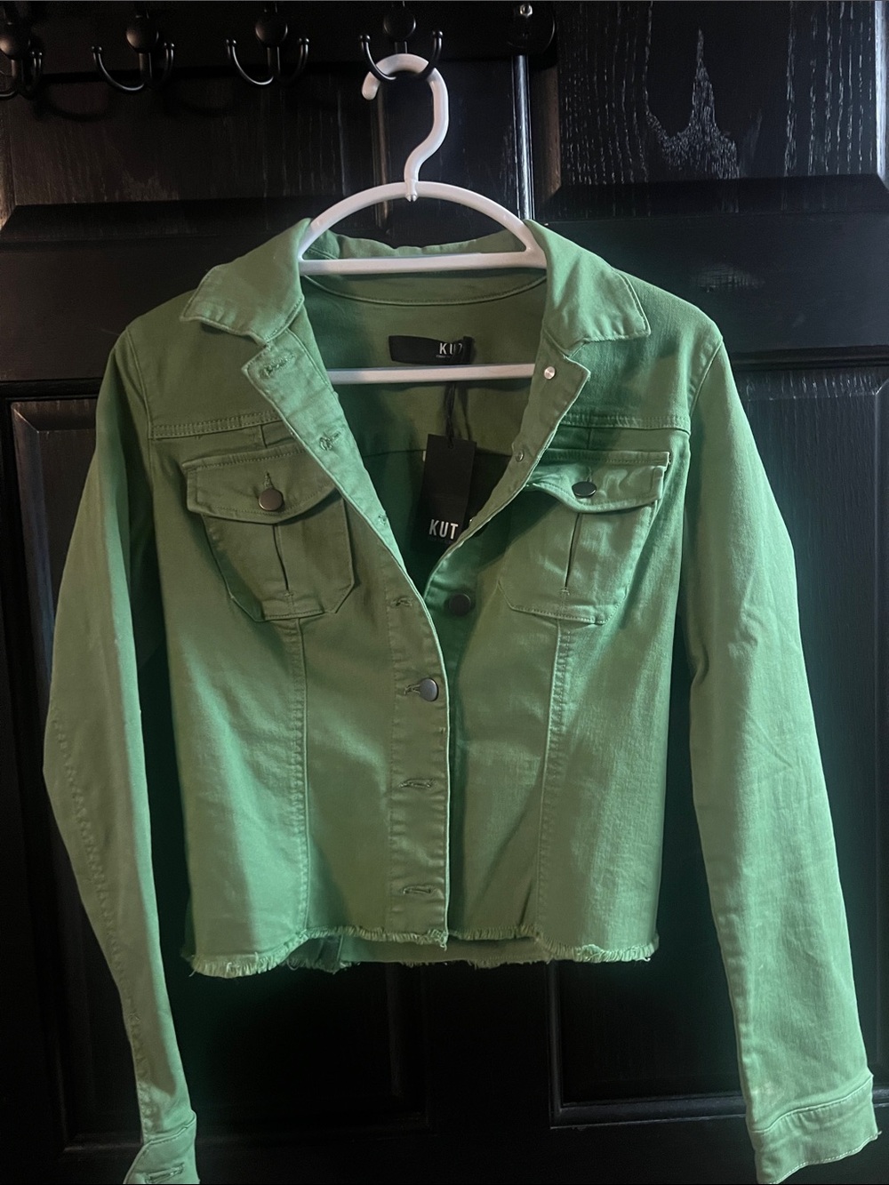 Kut from the Kloth Mint Green Cropped Denim Jacket